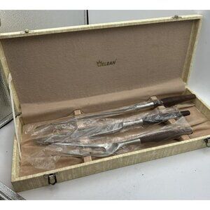 Weldan Carving Knife Set Walnut Or Dark Wood Handle Stainless Steel Japan Vtg